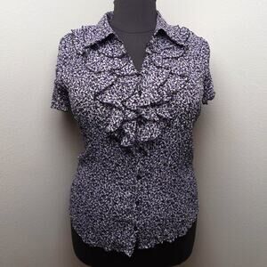 Bethany Ruffle Blouse Purple Floral XL Y2K